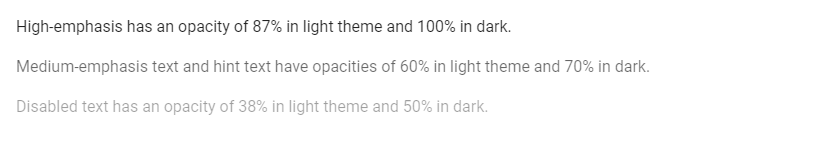 Setting text opacity.
