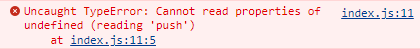 An example of the cannot read property 'push' of undefined error occurring in JavaScript.