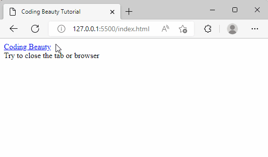 A confirmation dialog is shown when a link is clicked on the page.