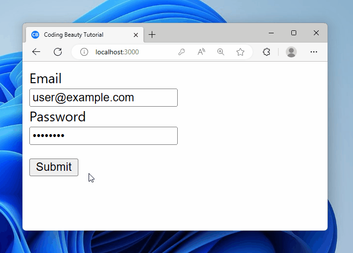 Prevent a page refresh on form submit in React to show an alert dialog before submission.