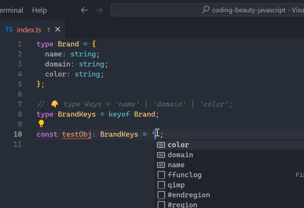 The new type only accepts values matching the first type's keys.