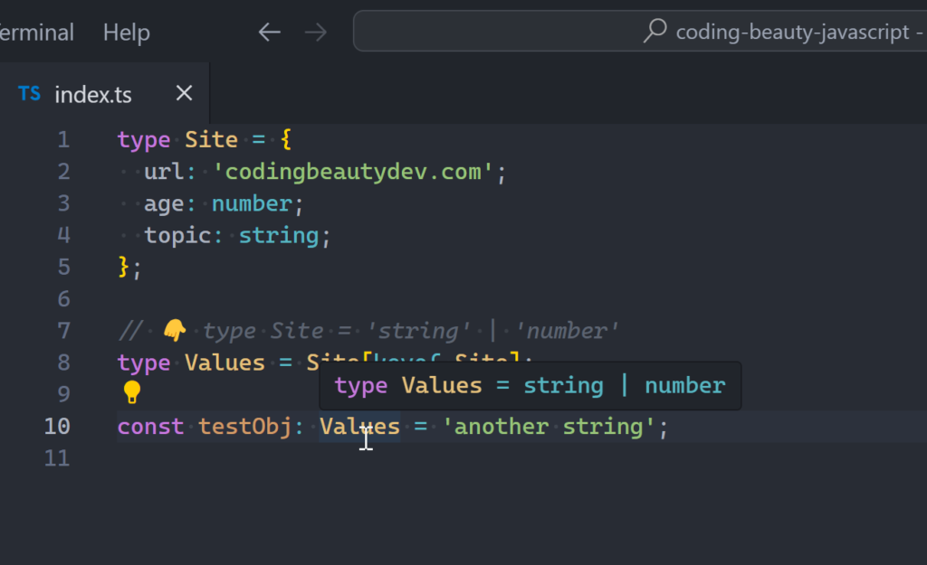 The Values type comes from the Site type's values.