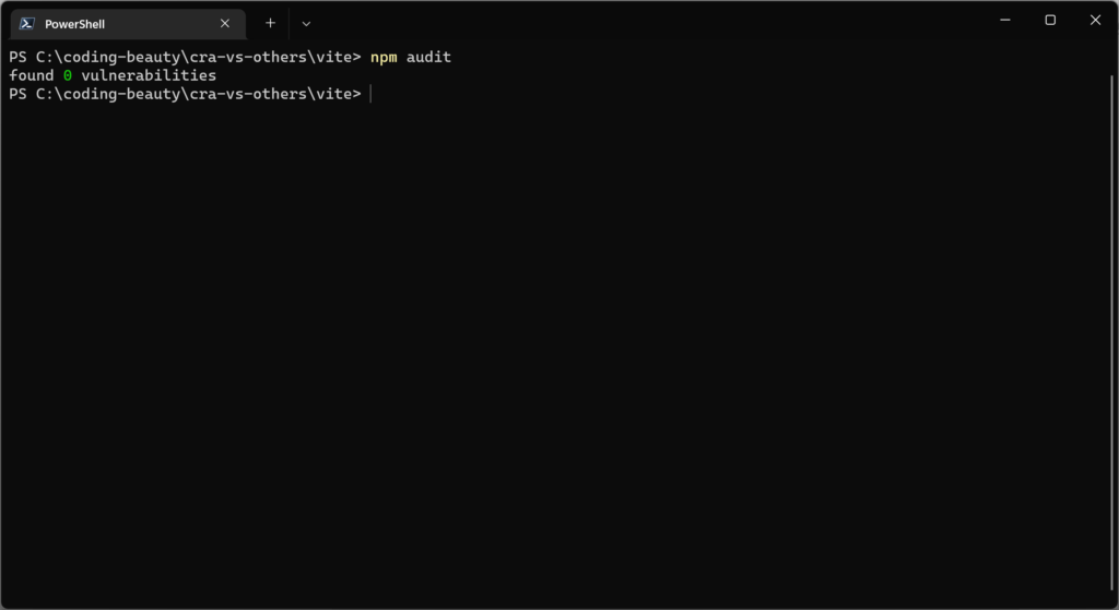 The Vite project has zero vulnerabilities.